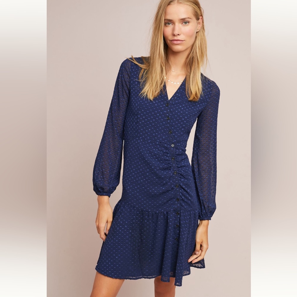 Anthropologie Yumi Ruched Swiss Dot Dress